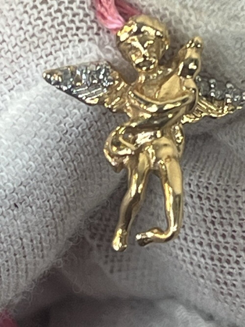 vtg made in Italy 2 gram 14k gold/6Diamond guardian angel pendant sparkly - Picture 9 of 16